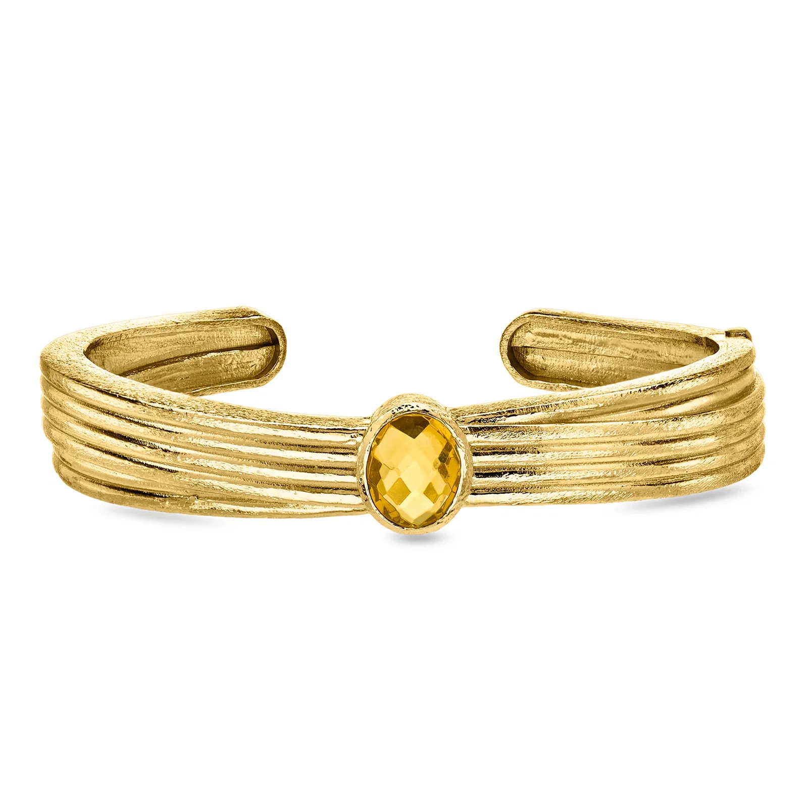 Image of 14kt Yellow Gold-Plated Cuff Bracelet with Simulated Brown Quartz