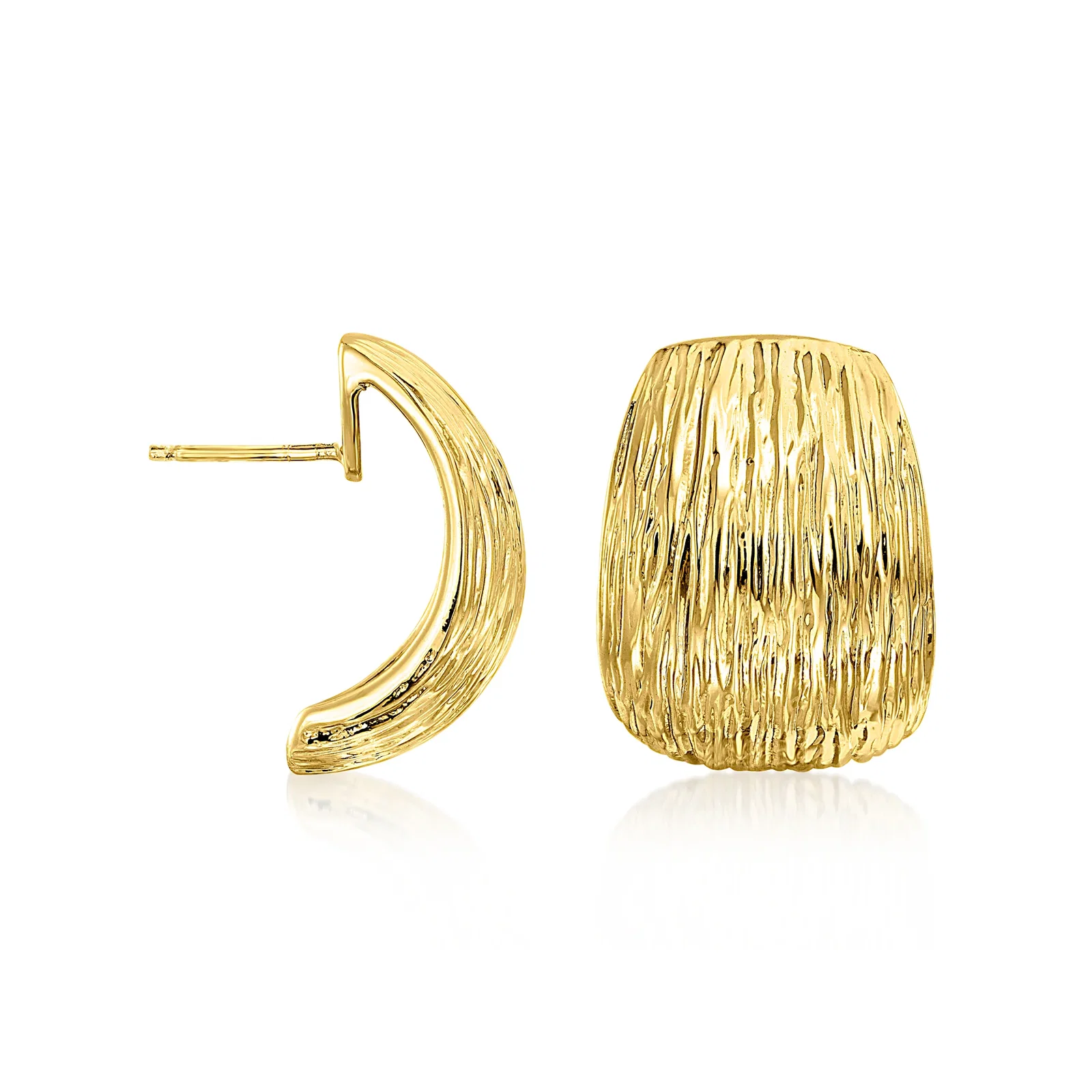 Image of Italian 14kt Yellow Gold-Plated Textured C-Hoop Earrings. 7/8"