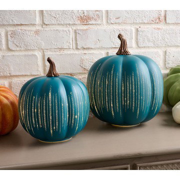 Set of 2 Illuminated Starry Night Glass Pumpkins by Valerie