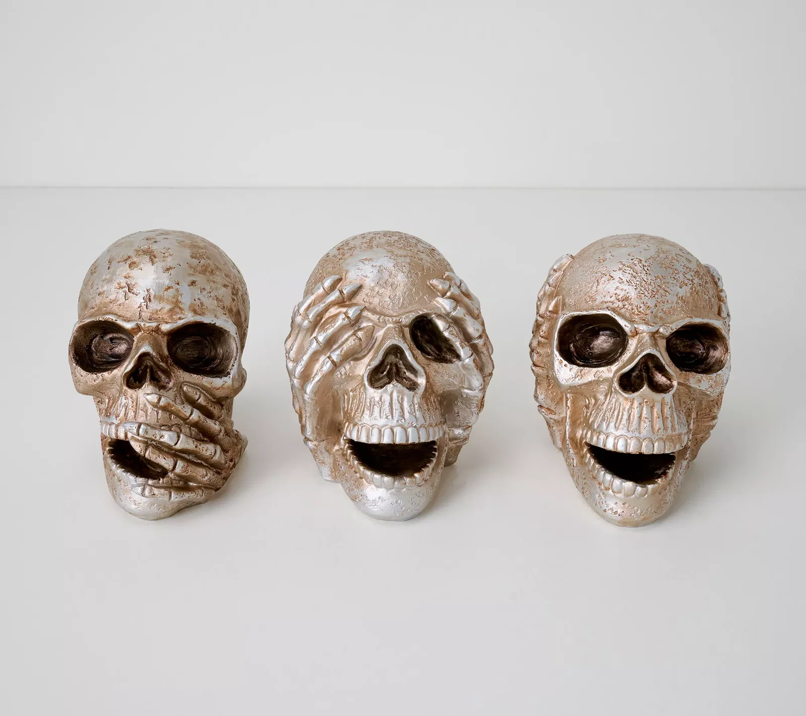 Set of 3 Metallic 6" Skulls by Mally Roncal