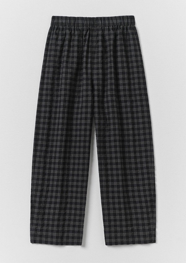 Check Cotton Wool Barrel Leg Trousers