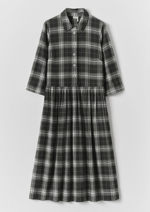 Check Cotton Cashmere Shirt Dress