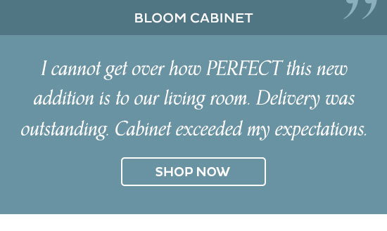 Bloom Cabinet - "I cannot get over how PERFECT this new addition is to our living room. Delivery was outstanding. Cabinet exceeded my expectations." - Shop Now