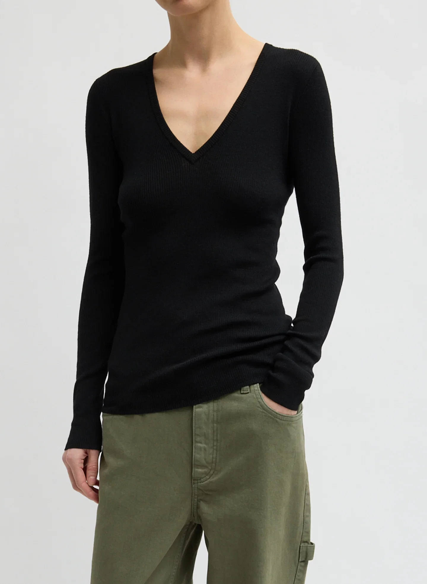 Image of Feather Weight Ribbed Sweater V-Neck Pullover