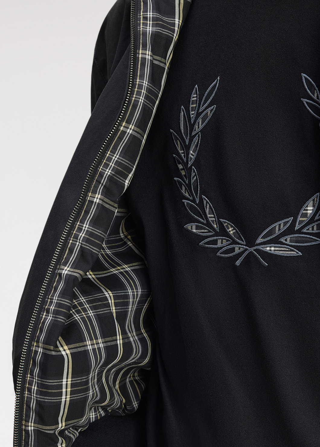 Only At Fred Perry: Close up of the Fred Perry Tartan Appliqué T-Shirt 