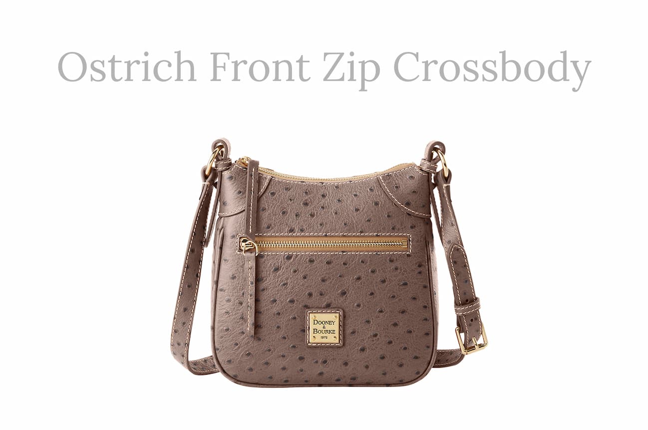 Ostrich Front Zip Crossbody