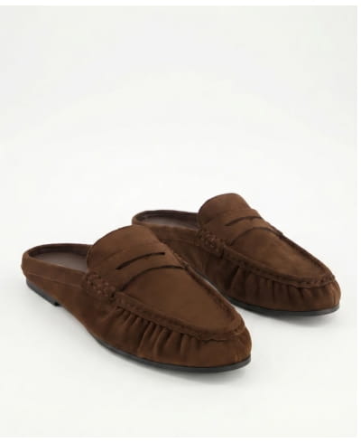 Shop Faux Suede Ruched Penny Loafer Mules
