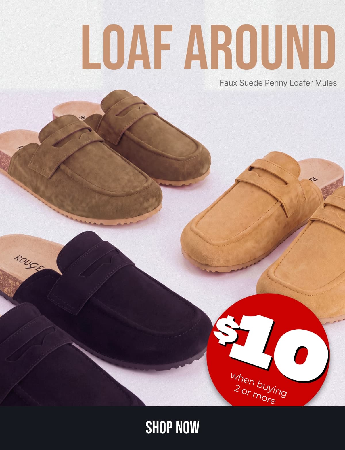 LOAF AROUND - Shop Faux Suede Penny Loafer Mules