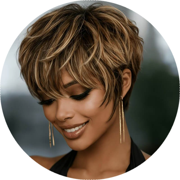 Wear and Go Wigs Short Pixie Cut Layered Short Wigs With Bangs No Lace Machine Made Wig Glueless Human Hair Wigs