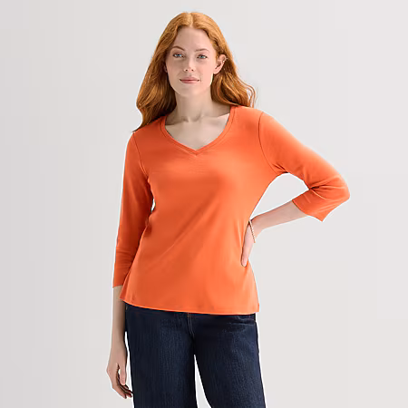 Image of St. Johns Bay Womens V Neck 3/4 Sleeve T-Shirt