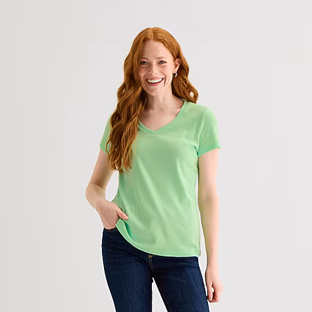 Image of St. Johns Bay Womens V Neck Short Sleeve T-Shirt