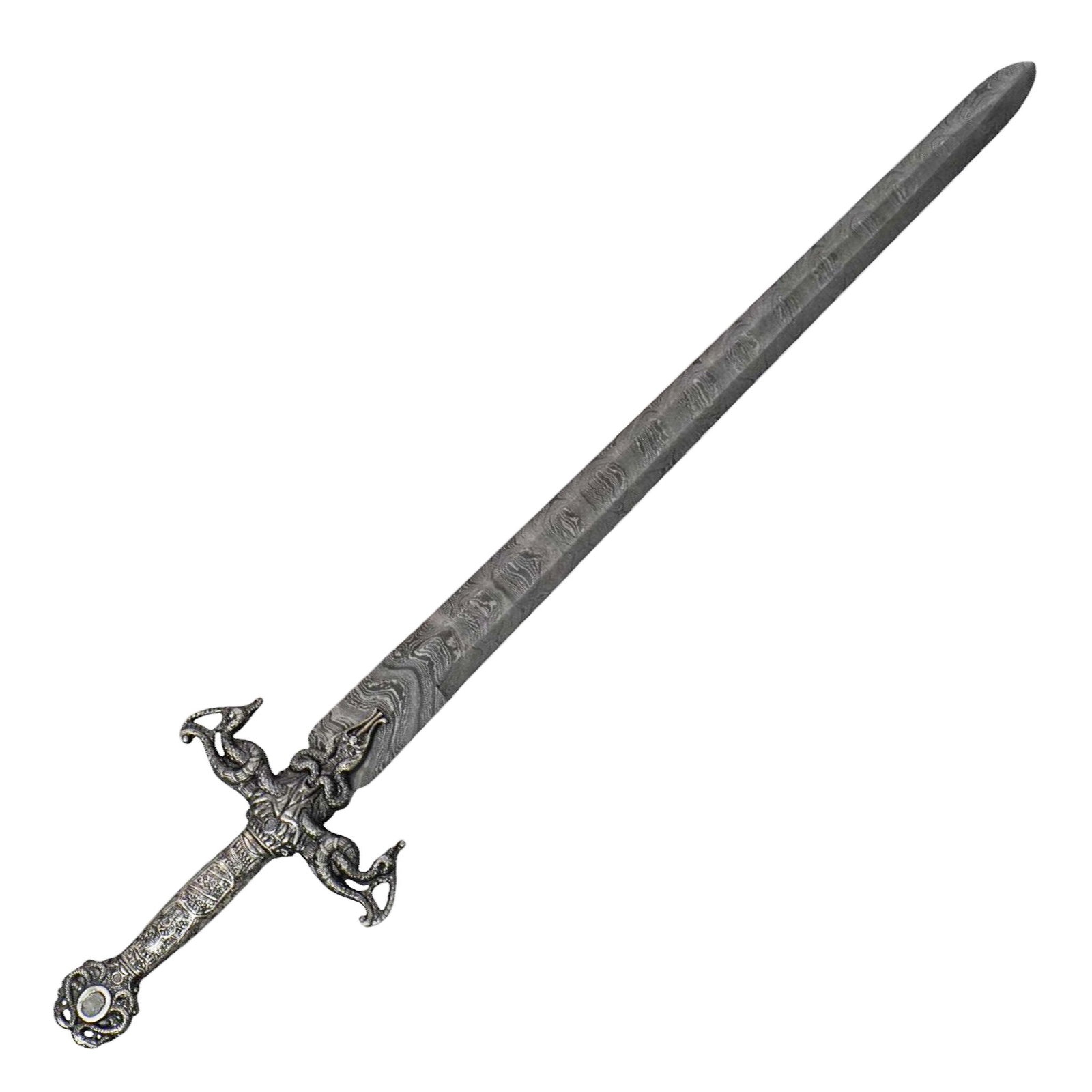Compact Damascus Broadsword — 32″ · Damascus steel