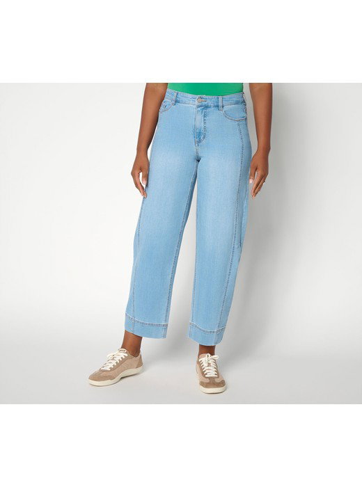 Susan Graver Stretch Denim Petite Barely Barrel Ankle Jeans