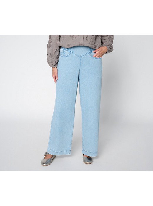 LOGO by Lori Goldstein Petite Indigo Full Lngth Chambray Pants