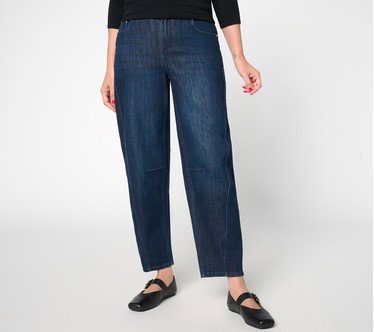LOGO by Lori Goldstein Regular Indigo 5-Pocket Barrel Ankle Jeans