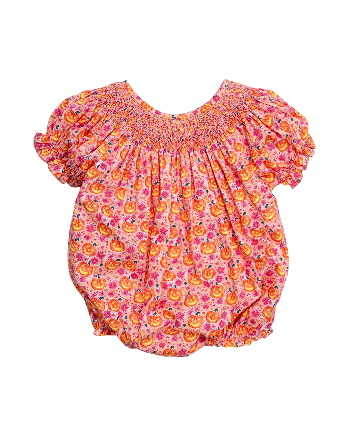 Image of Floral Jack-O-Lantern Smocked Bubble