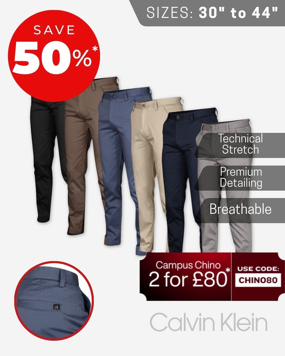 Calvin Klein Mens 2026 Campus Chino Wicking Stretch Trousers