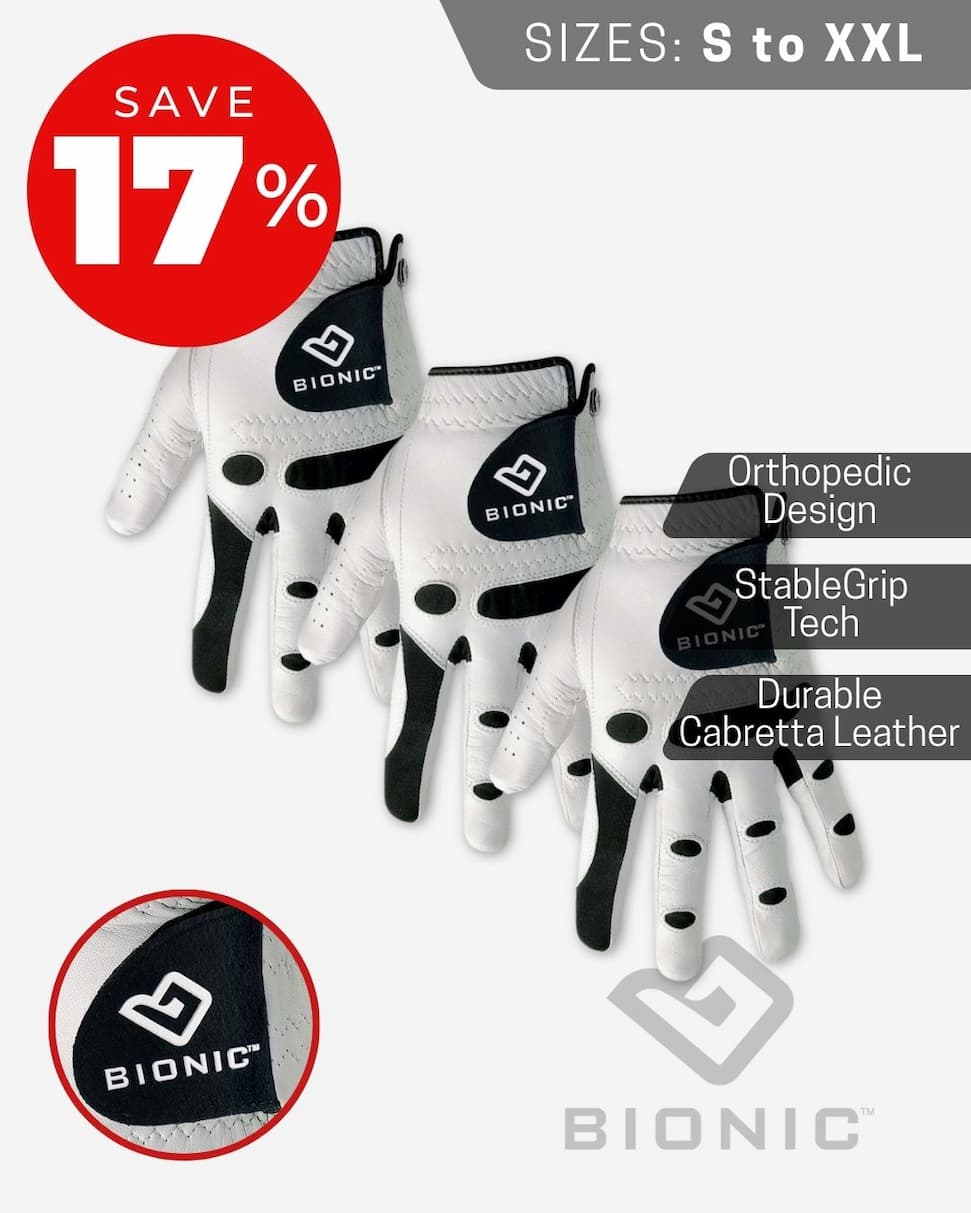 Bionic Mens 2026 StableGrip Leather Golf Gloves Orthopedic - LH