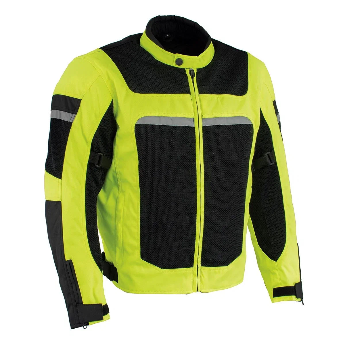 Image of Milwaukee Leather MPM1794 High Vis Green Armored Mesh Racer Jacket with Reflective Piping for Men - All Season Jacket