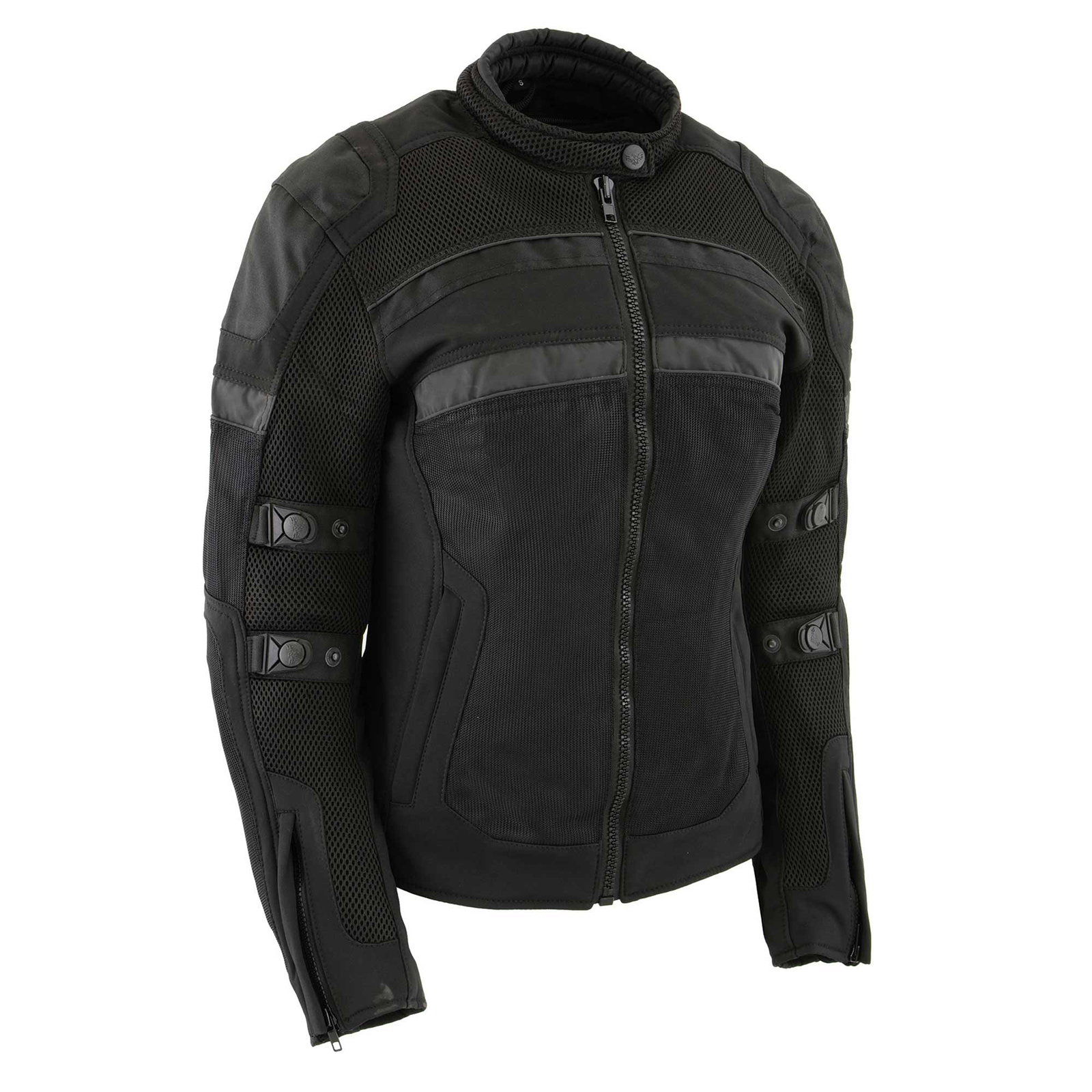 Image of Milwaukee Leather MPL2775 Black Armored Textile Motorcycle Jacket for Women - All Season Jacket w/ Removable Liner