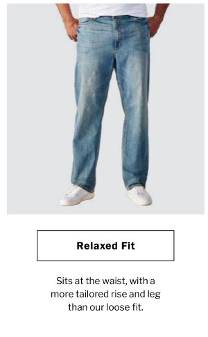 Relaxed Fit. Sits at the waist, with a more tailored rise and leg than our loose fit.