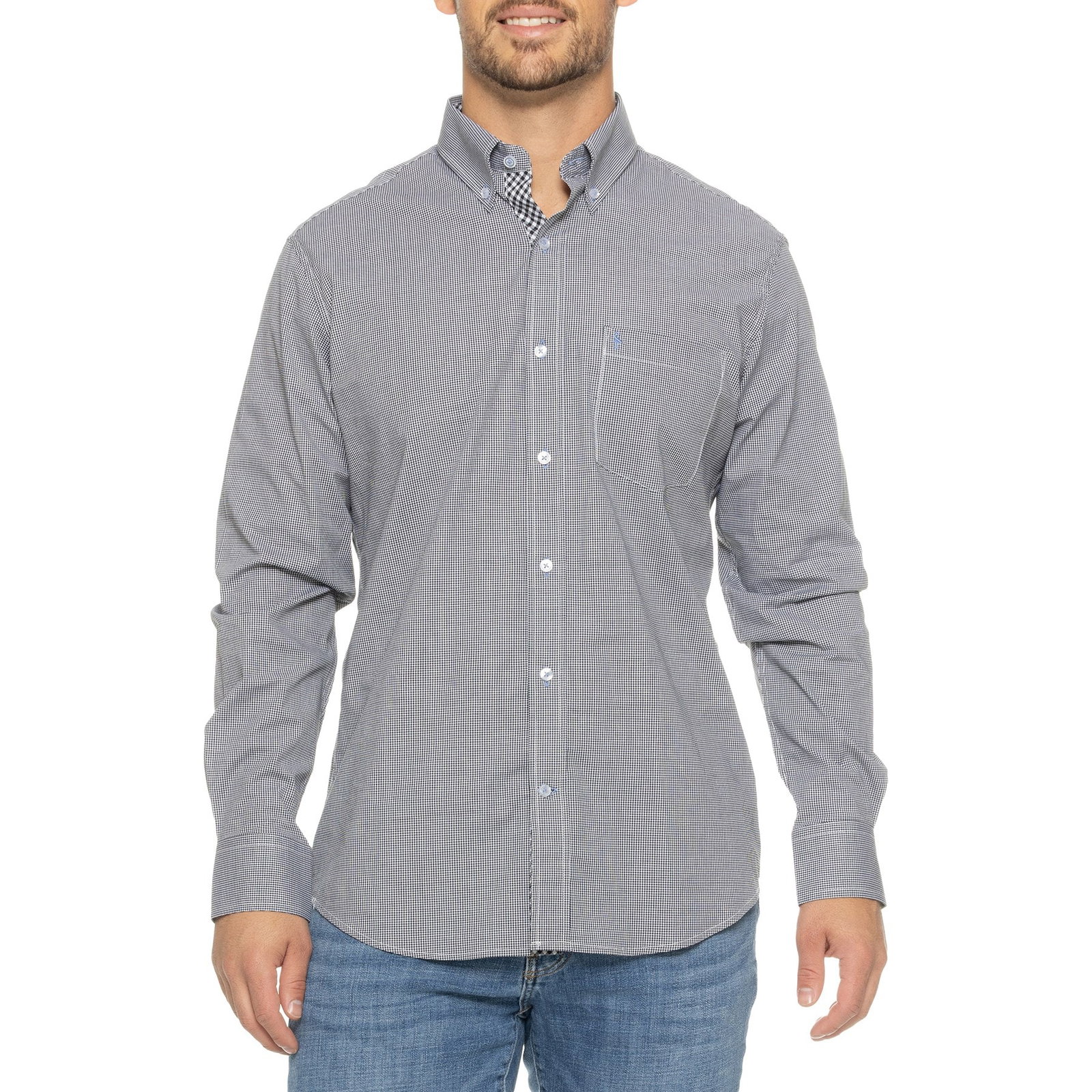TailorByrd Micro Gingham Shirt for Men | Black | Size Large | Cotton
