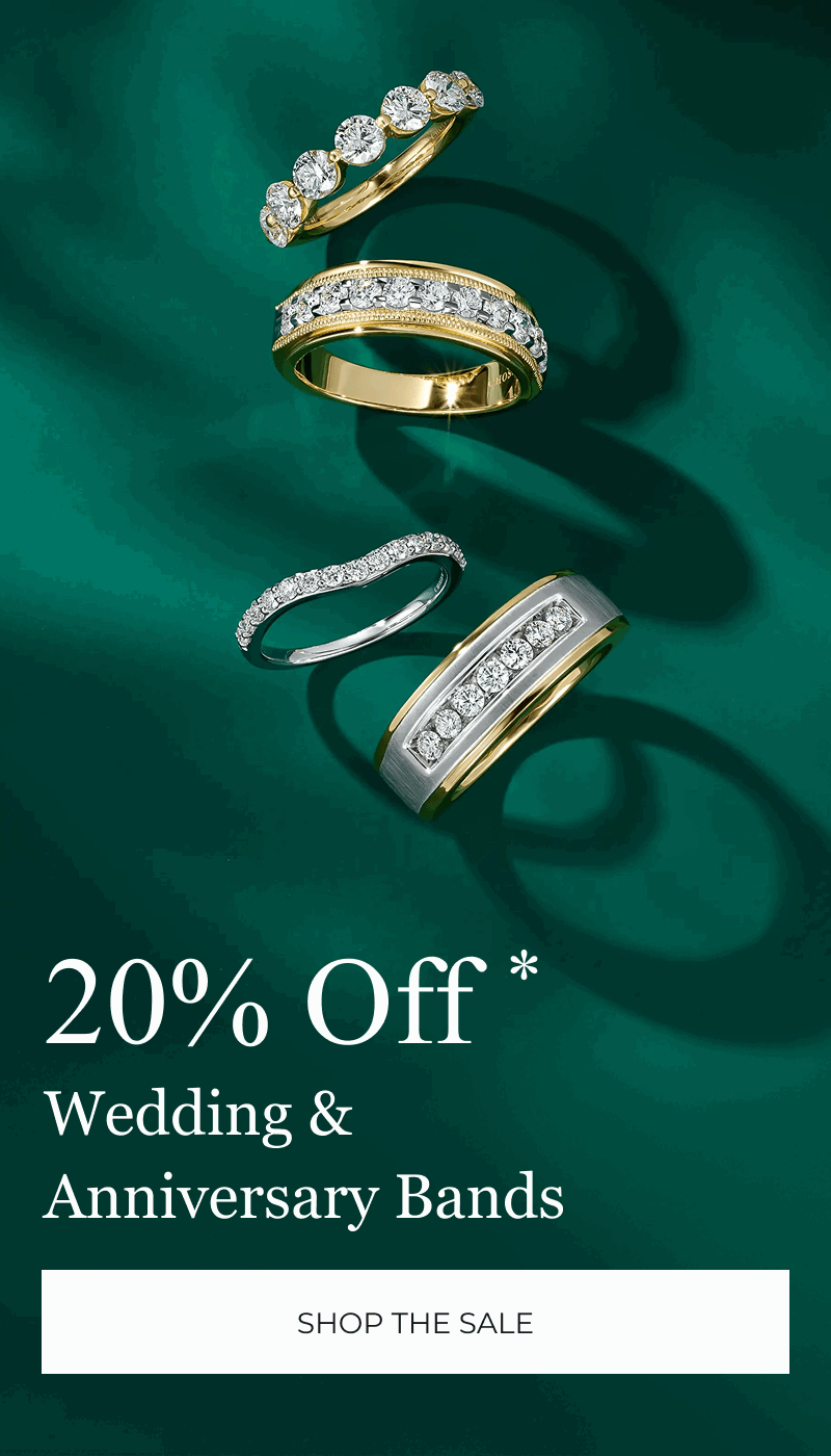 Four different wedding bands. 20% Off* Wedding & Anniversary Bands. Click to Shop the Sale