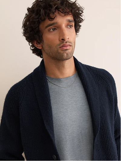 Arthur wool cashmere ribbed shawl collar cardigan in navy