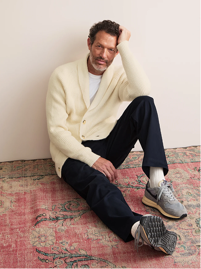 Arthur wool cashmere ribbed shawl collar cardigan in cream