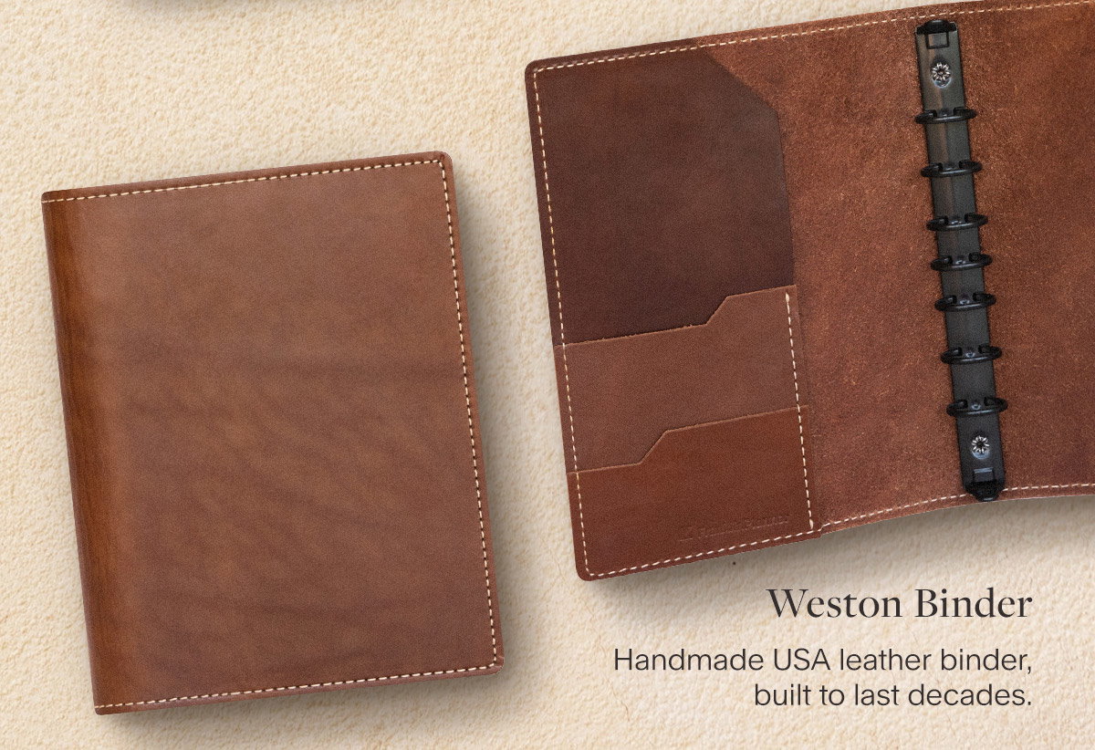 Weston Binder. Handmade USA leather binder, built to last decades.