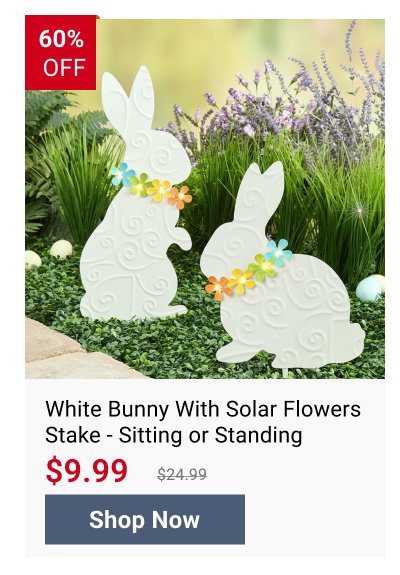 White Bunny With Solar Flowers Stake - Sitting or Standing