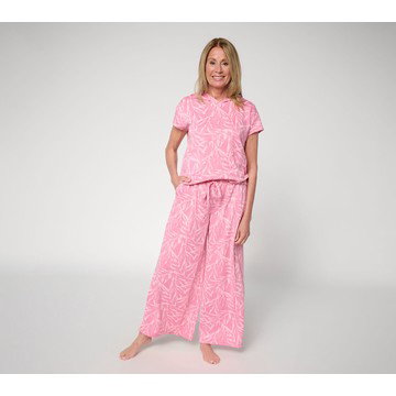 MUK LUKS Regular French Terry Hooded Top & Wide Leg Pant Lounge Set