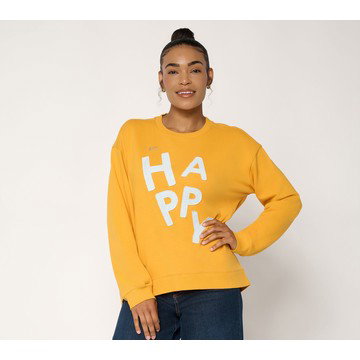 Peace Love World French Terry Crew Neck Sweatshirt with Denim Applique
