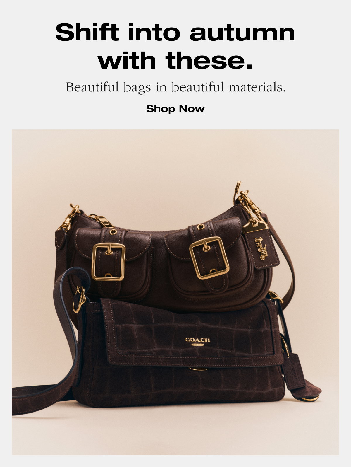 Shift into autumn with these. Beautiful bags in beautiful materials. Shop Now