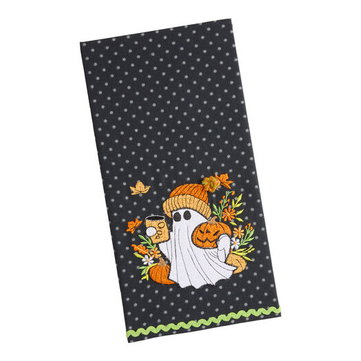 Black and White Beanie Ghost Embroidered Kitchen Towel