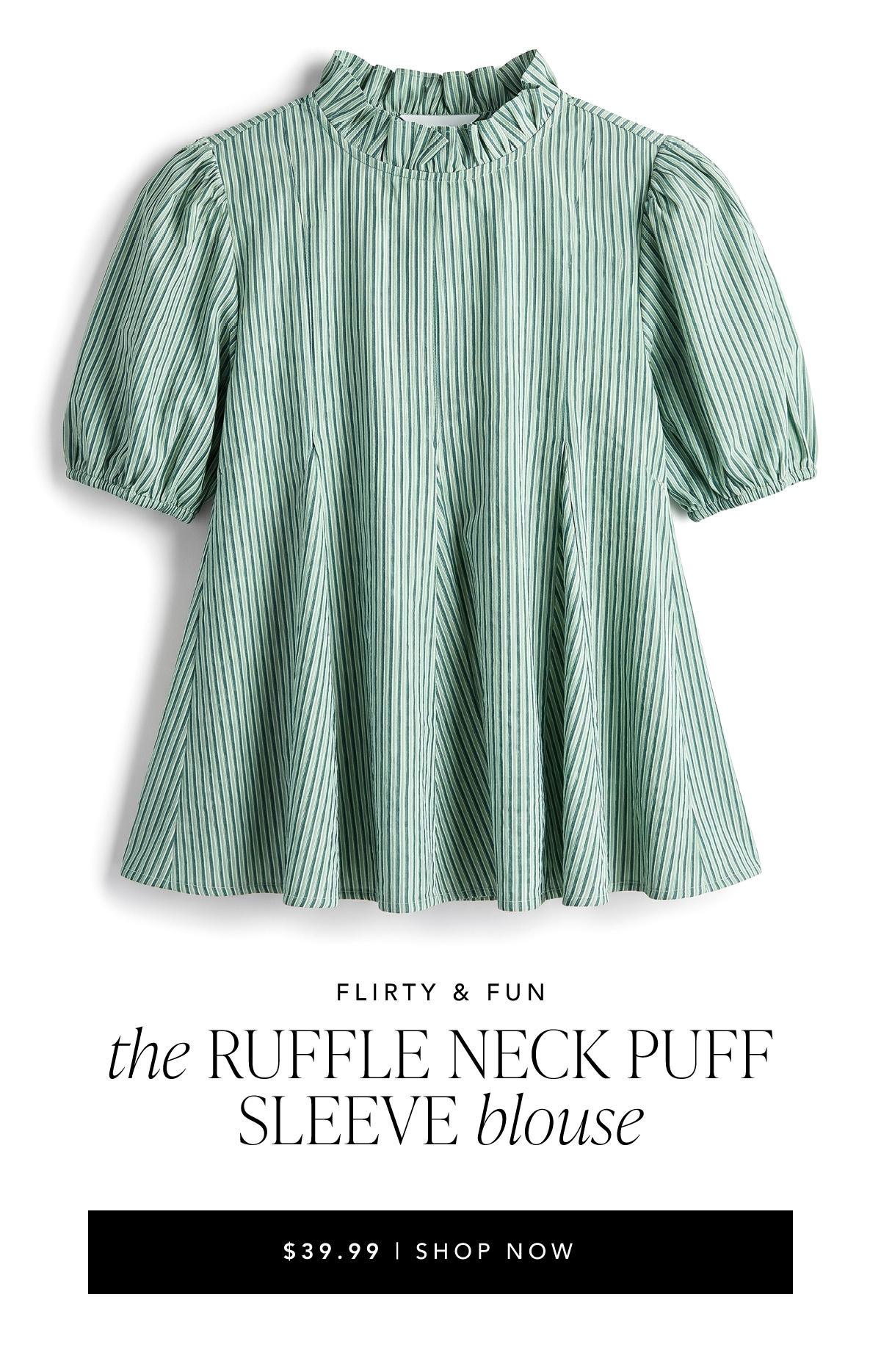 Round Ruffle Neck Puff Sleeve Blouse
