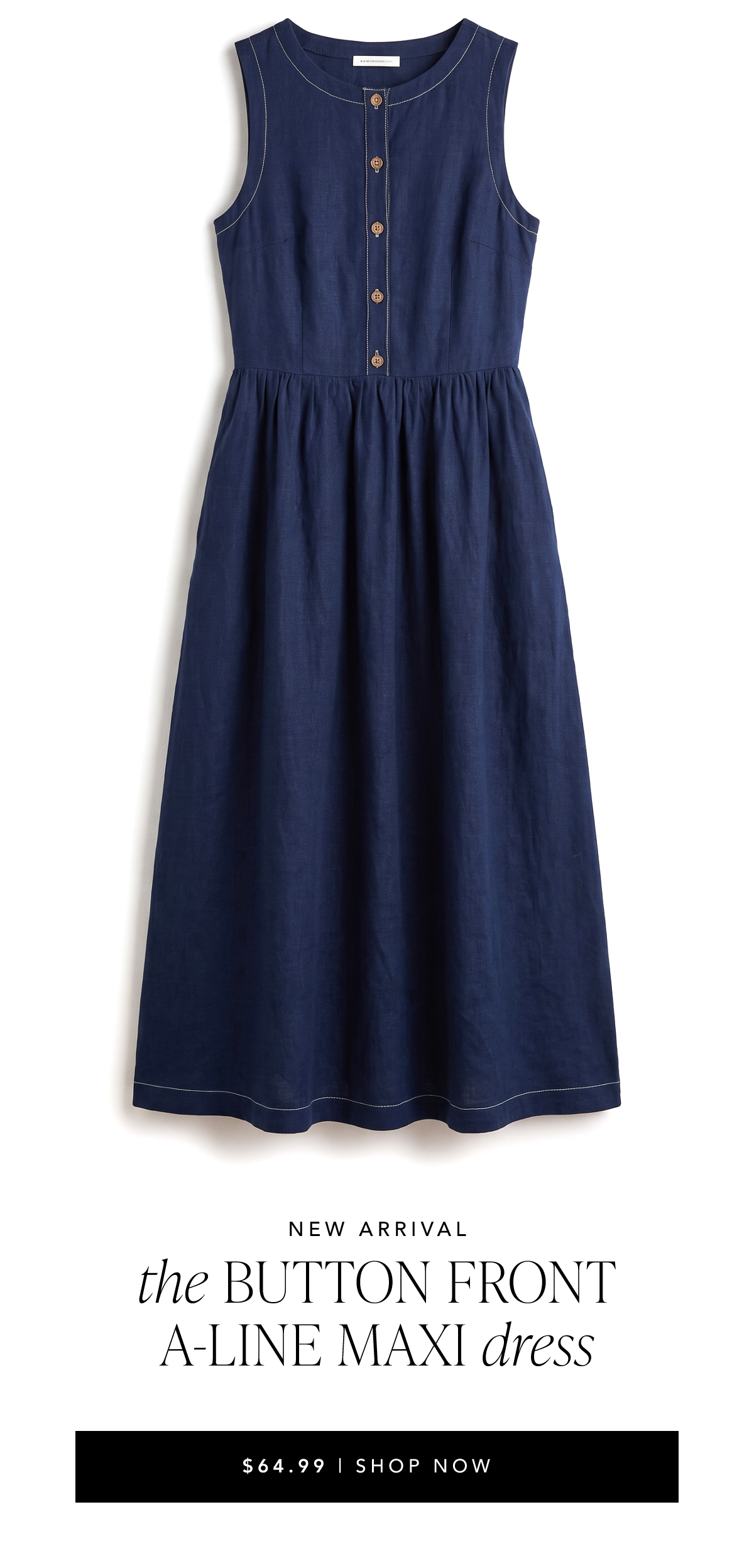 Sleeveless Button Front Denim A Line Maxi Dress