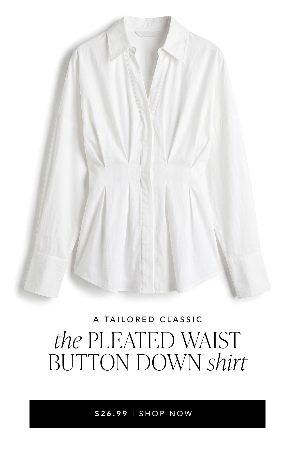 Long Sleeve Pleated Waist Button Down Shirt