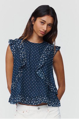 By Anthropologie 100% Cotton Ruffled Tank