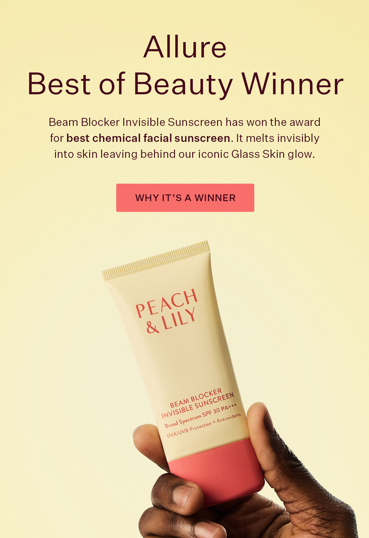 Beam Blocker Invisible Sunscreen has won the Allure Best of Beauty award for best chemical facial sunscreen!