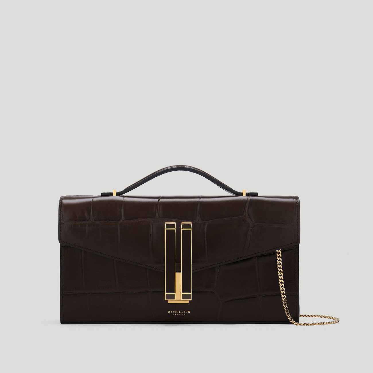 the vancouver clutch dark chocolate large croc-effect