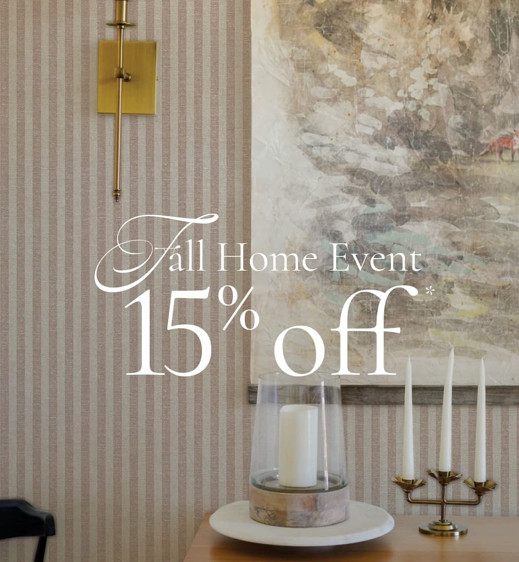 Image of Tempaper's Charles Street Stripe wallpaper by Jeremiah Brent with text overlay "Fall Home Event 15% off"