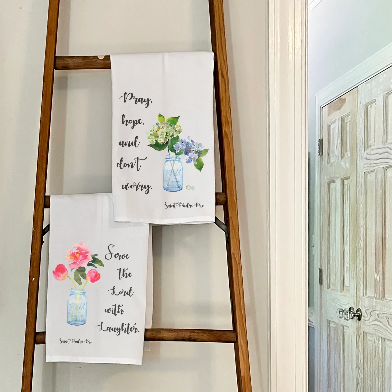 Set of Padre Pio Watercolor Dish Towels - 2 towels