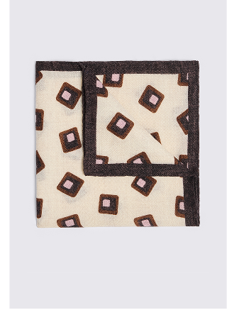 Bottinelli Off White Pink Square Pocket Square