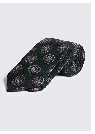 Bottinelli Dark Green & Pink Wool Medallion Tie