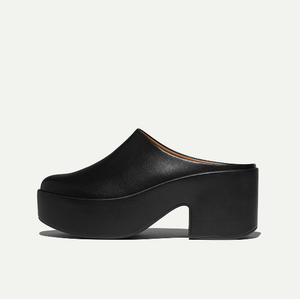 PLATFFORMS Leather Heeled Mules Black
