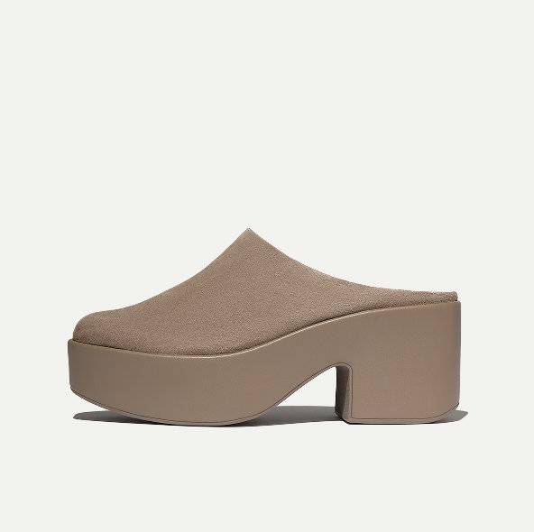 PLATFFORMS Suede Heeled Mules Taupe