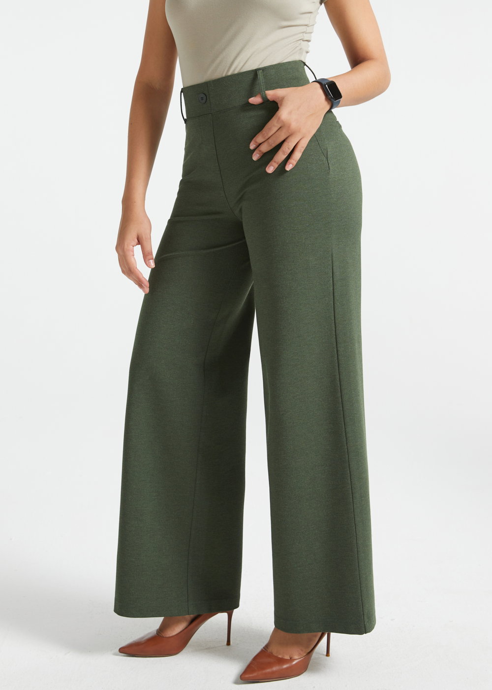 CLASSIC HIGH-WAIST DPYP DRESS PANT YOGA PANT | WIDE (HEATHER OLIVE)