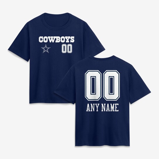 Women's Navy Dallas Cowboys Touchdown Wordmark Personalized Name & Number T-Shirt