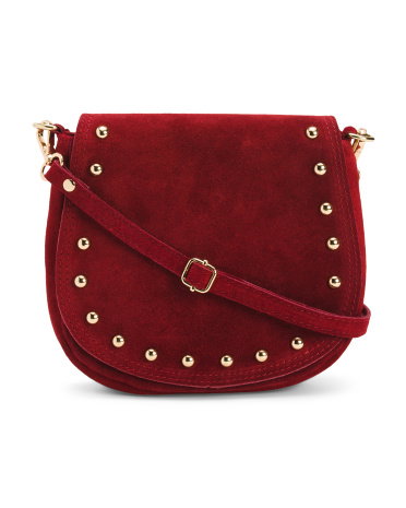 Suede Studded Crossbody for Women | Dark Red